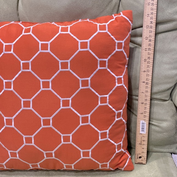 Colin & Justin Orange & White Geometric Decorative Embroidered Pillow Home Decor - Picture 7 of 8